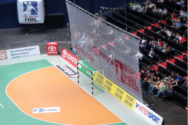 Handball Ballfangnetz, Netzbranding mit Logobeschriftung